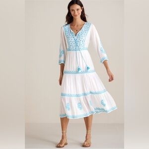 Soft Surroundings Bohemian Floral Embroidered Juniper Sun Dress